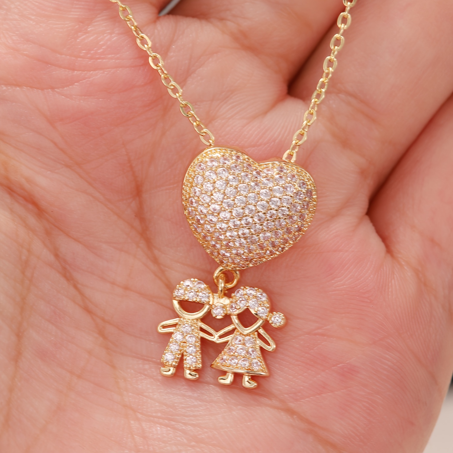 Women's Full-Heart Holding Hands Figurine Necklace